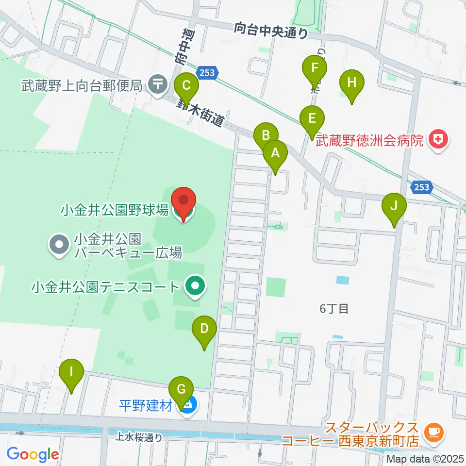 小金井公園野球場周辺の駐車場・コインパーキング一覧地図