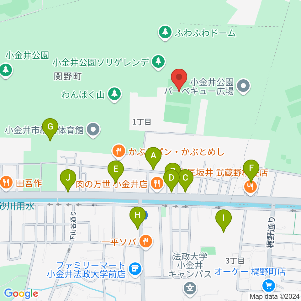 小金井公園多目的運動広場周辺の駐車場・コインパーキング一覧地図