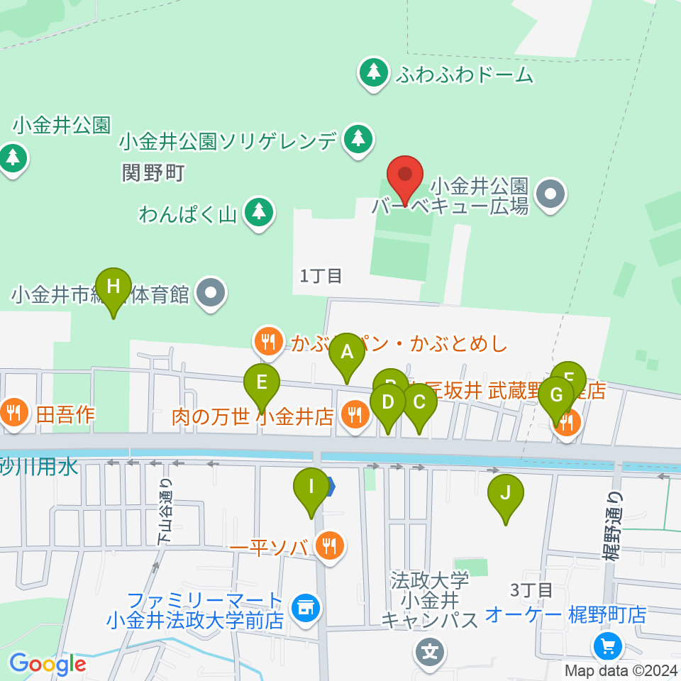 小金井公園多目的運動広場周辺の駐車場・コインパーキング一覧地図