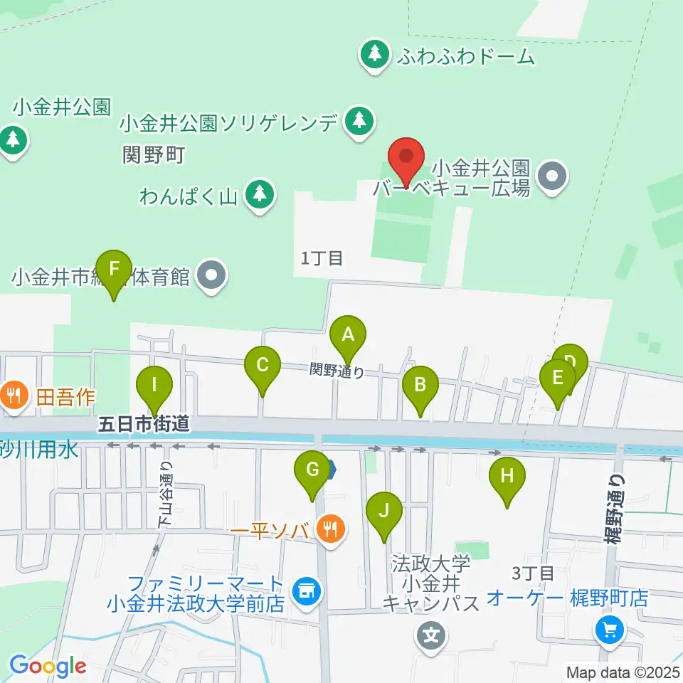 小金井公園多目的運動広場周辺の駐車場・コインパーキング一覧地図