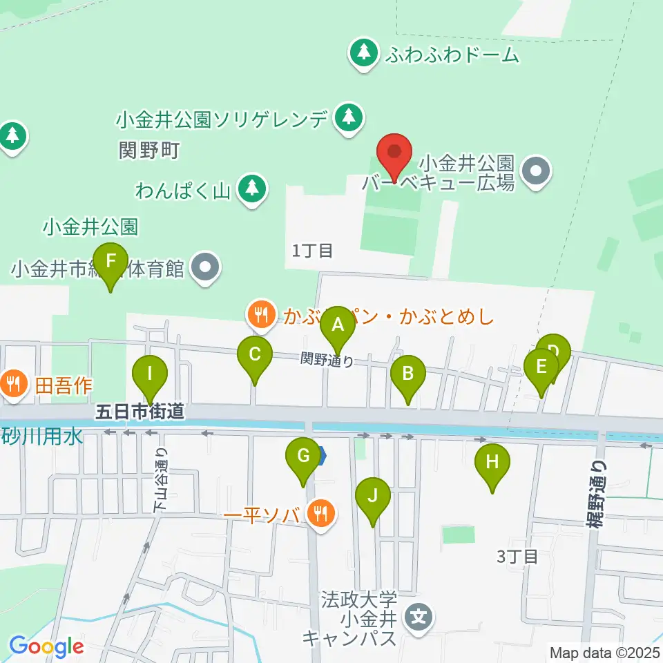 小金井公園多目的運動広場周辺の駐車場・コインパーキング一覧地図