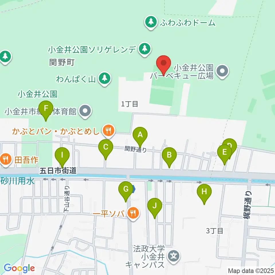 小金井公園多目的運動広場周辺の駐車場・コインパーキング一覧地図