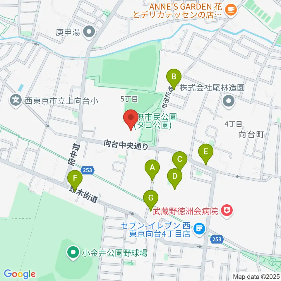 西東京市総合体育館周辺の駐車場・コインパーキング一覧地図