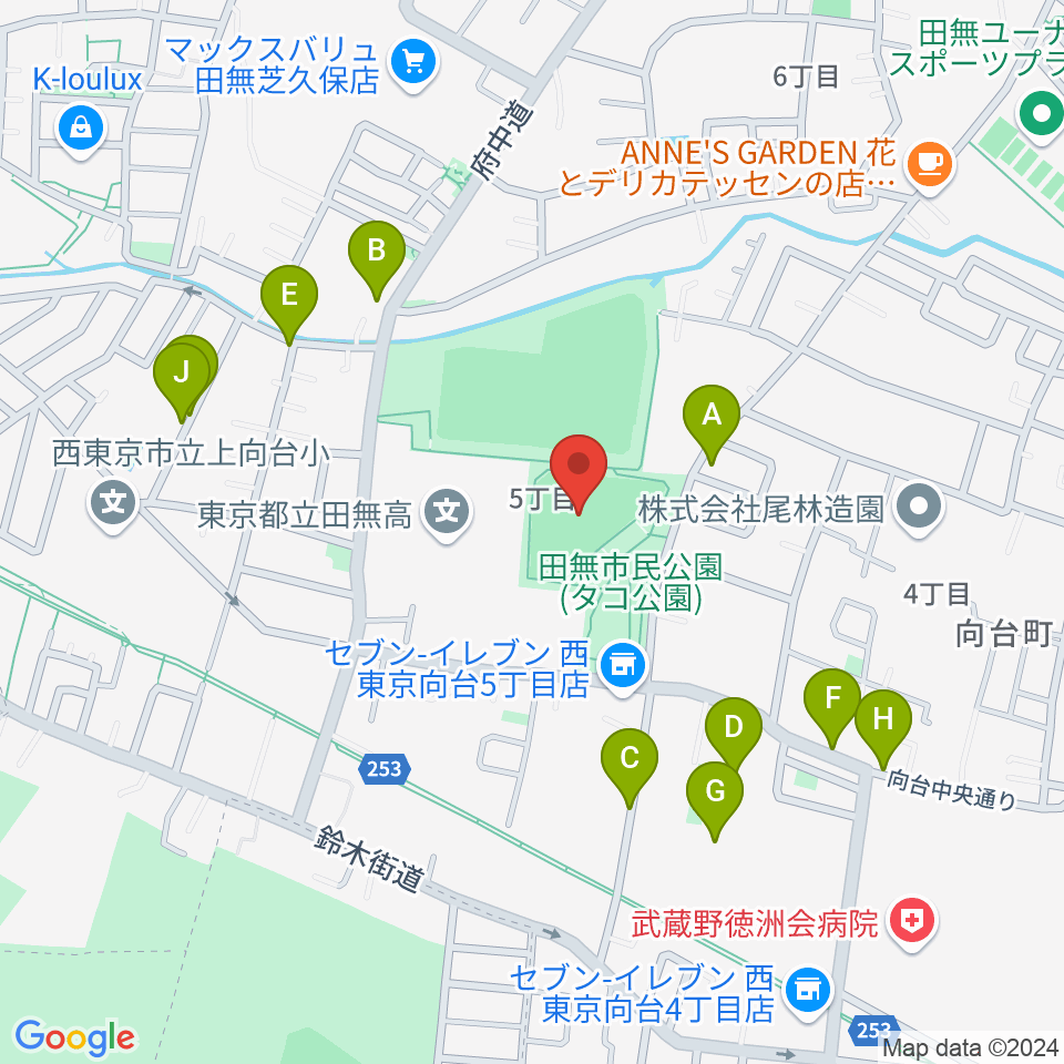 西東京市市民公園グラウンド周辺の駐車場・コインパーキング一覧地図