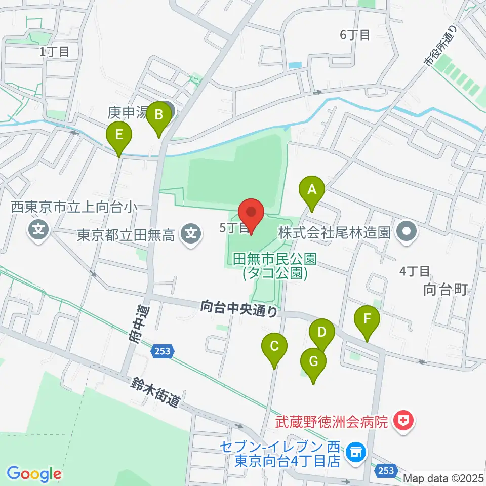 西東京市市民公園グラウンド周辺の駐車場・コインパーキング一覧地図
