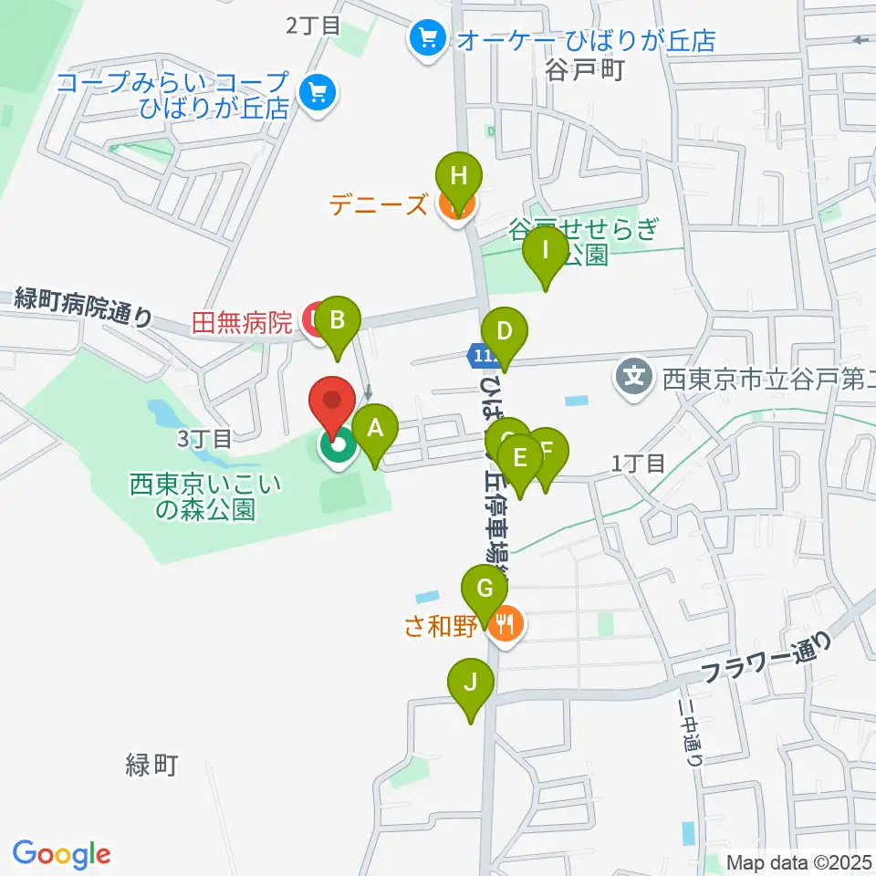 西東京いこいの森公園ボール広場周辺の駐車場・コインパーキング一覧地図