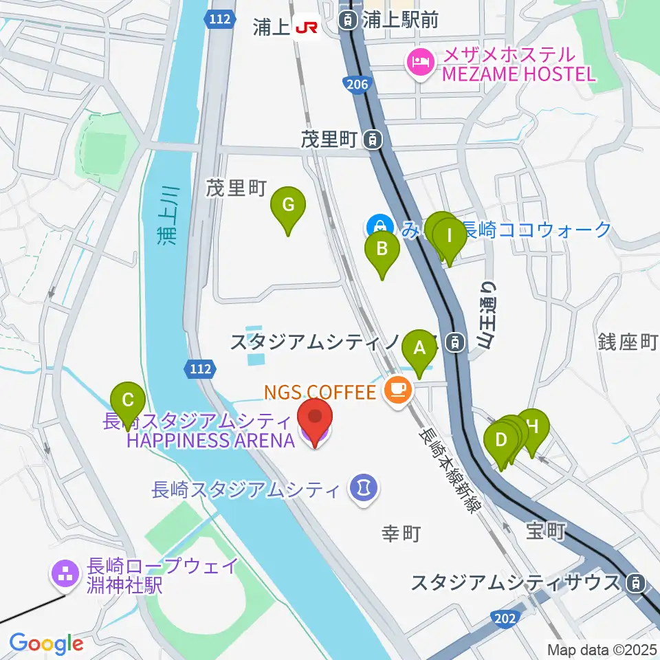 ハピネスアリーナ周辺の駐車場・コインパーキング一覧地図