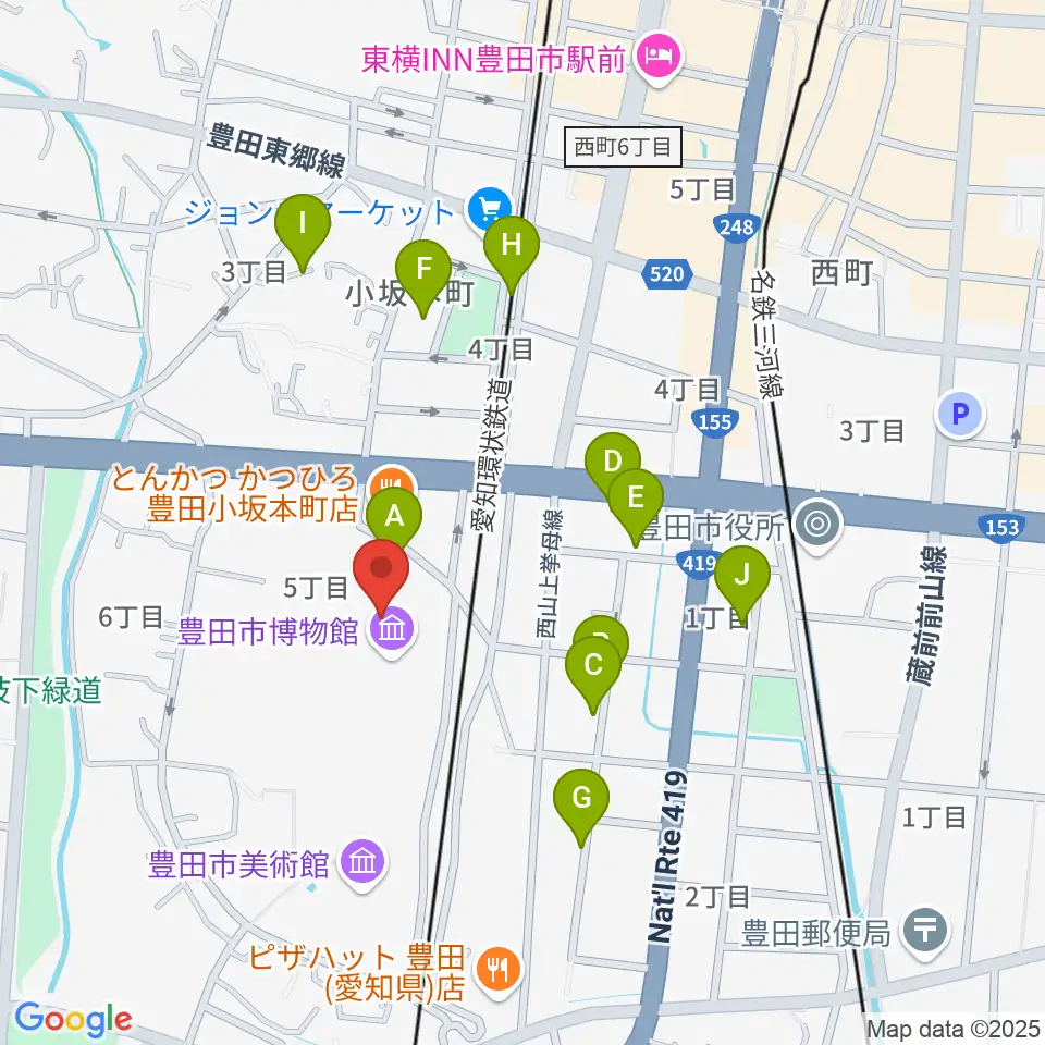 豊田市博物館周辺の駐車場・コインパーキング一覧地図
