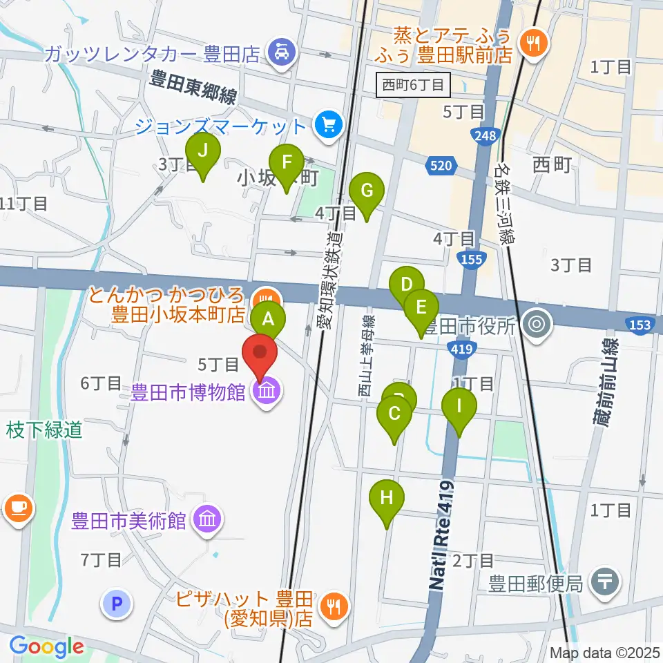 豊田市博物館周辺の駐車場・コインパーキング一覧地図