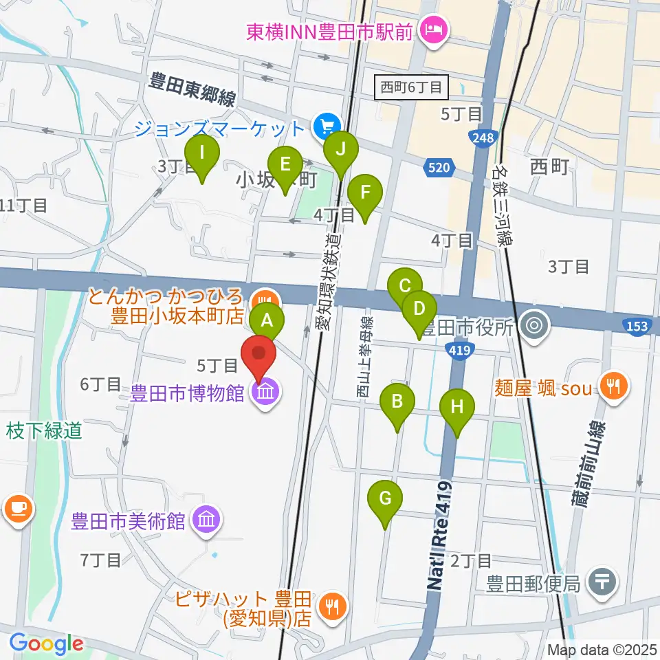 豊田市博物館周辺の駐車場・コインパーキング一覧地図