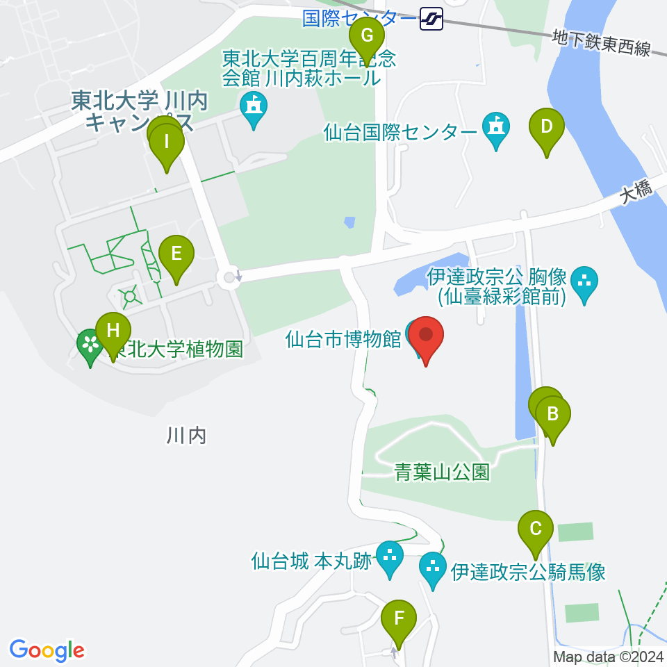 仙台市博物館周辺の駐車場・コインパーキング一覧地図