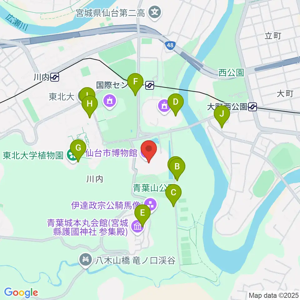 仙台市博物館周辺の駐車場・コインパーキング一覧地図