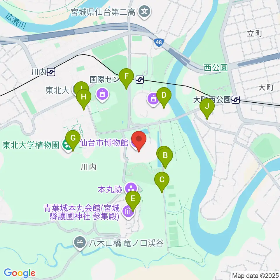 仙台市博物館周辺の駐車場・コインパーキング一覧地図