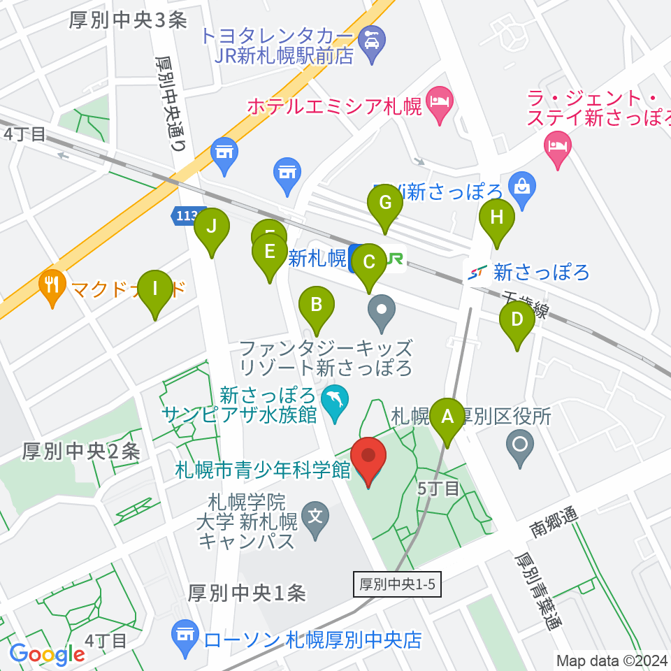 札幌市青少年科学館周辺の駐車場・コインパーキング一覧地図