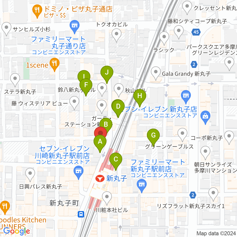 スタジオミュジック 新丸子店周辺の駐車場・コインパーキング一覧地図