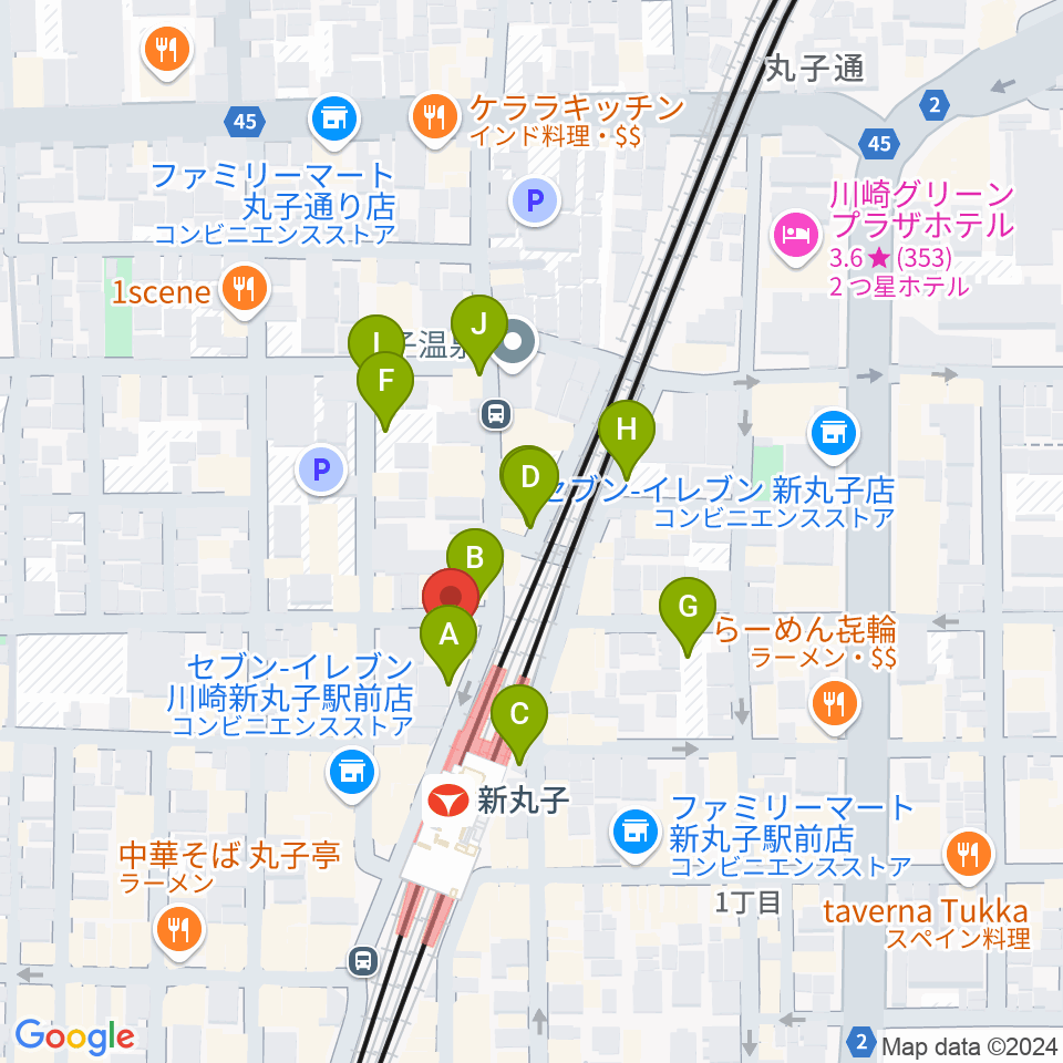 スタジオミュジック 新丸子店周辺の駐車場・コインパーキング一覧地図