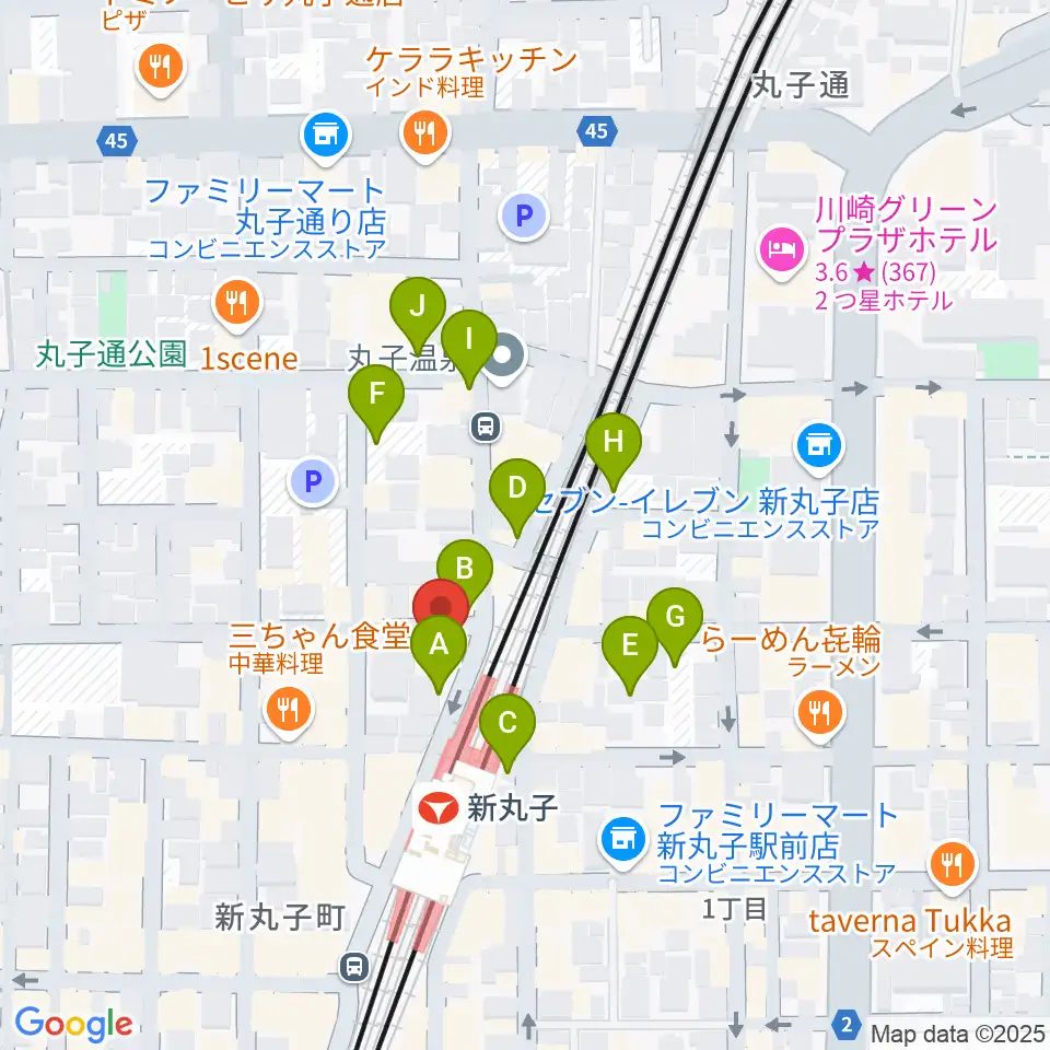スタジオミュジック 新丸子店周辺の駐車場・コインパーキング一覧地図