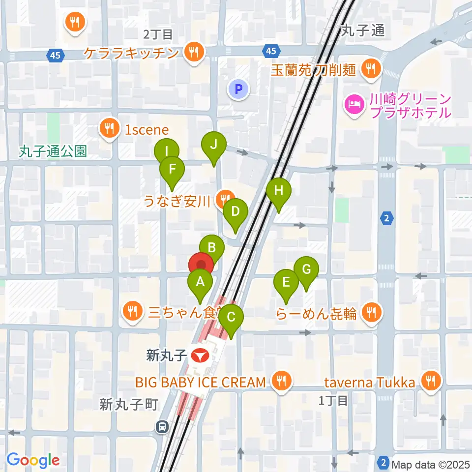 スタジオミュジック 新丸子店周辺の駐車場・コインパーキング一覧地図