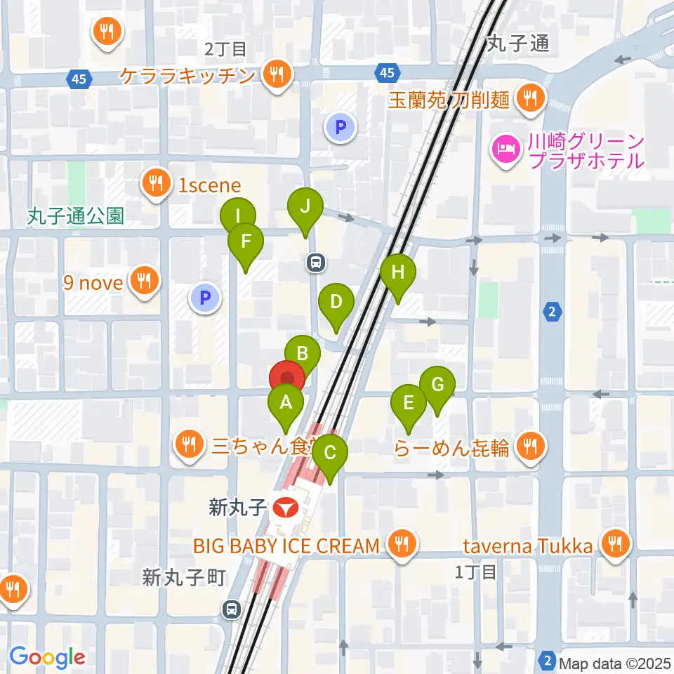 スタジオミュジック 新丸子店周辺の駐車場・コインパーキング一覧地図