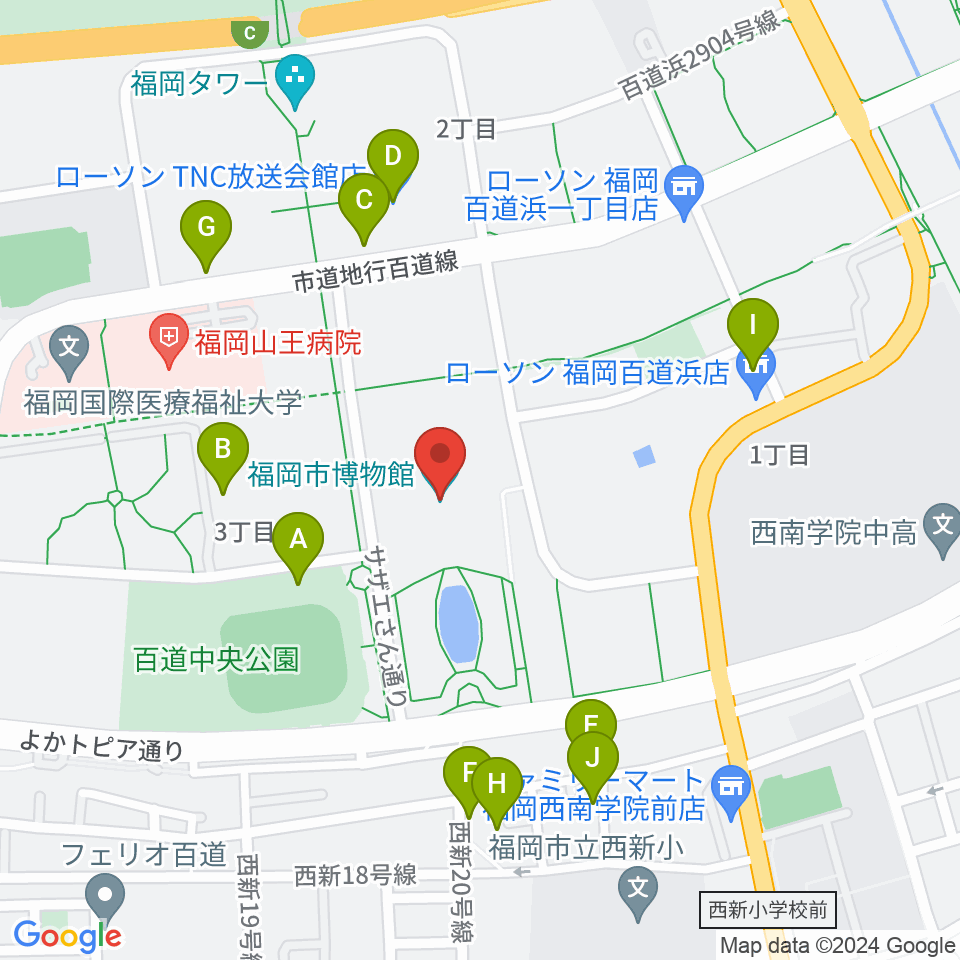 福岡市博物館周辺の駐車場・コインパーキング一覧地図