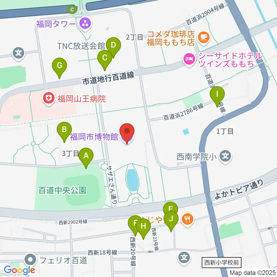 福岡市博物館周辺の駐車場・コインパーキング一覧地図