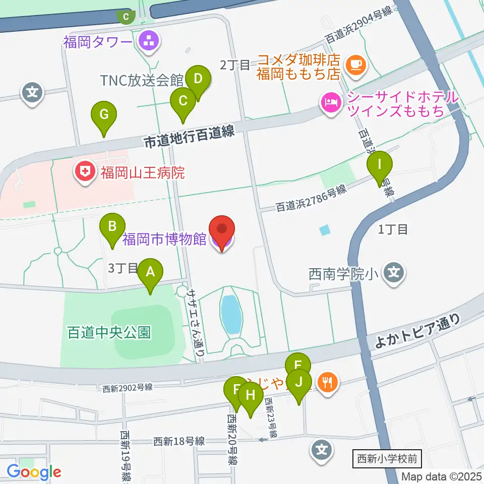 福岡市博物館周辺の駐車場・コインパーキング一覧地図