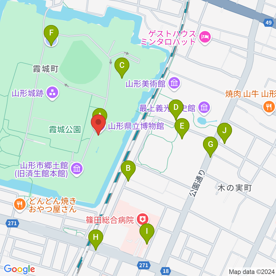 山形県立博物館周辺の駐車場・コインパーキング一覧地図