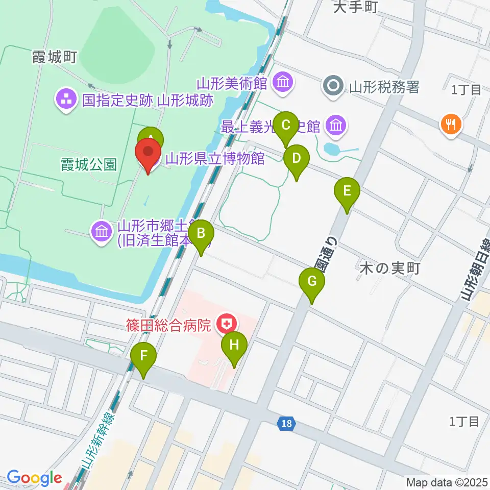 山形県立博物館周辺の駐車場・コインパーキング一覧地図