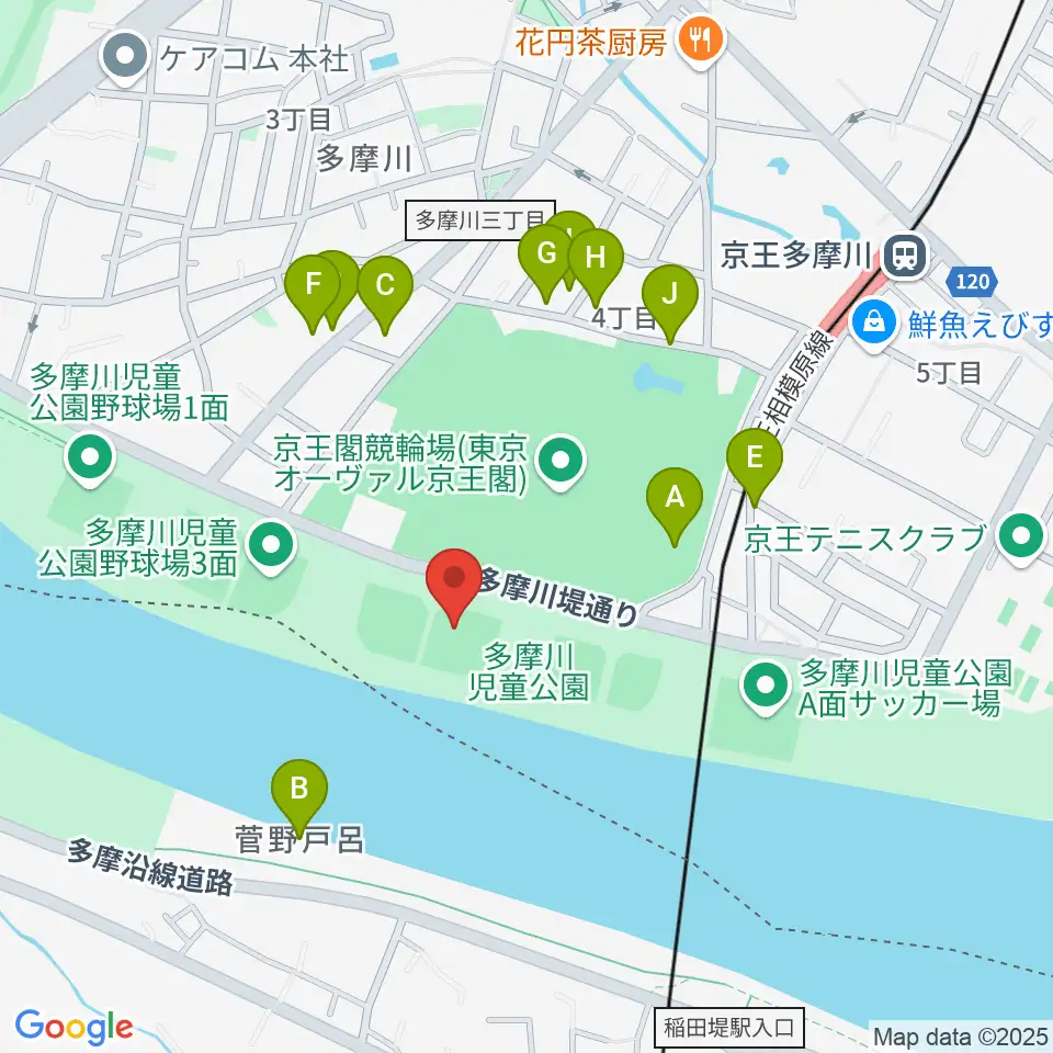 多摩川児童公園少年野球場周辺の駐車場・コインパーキング一覧地図