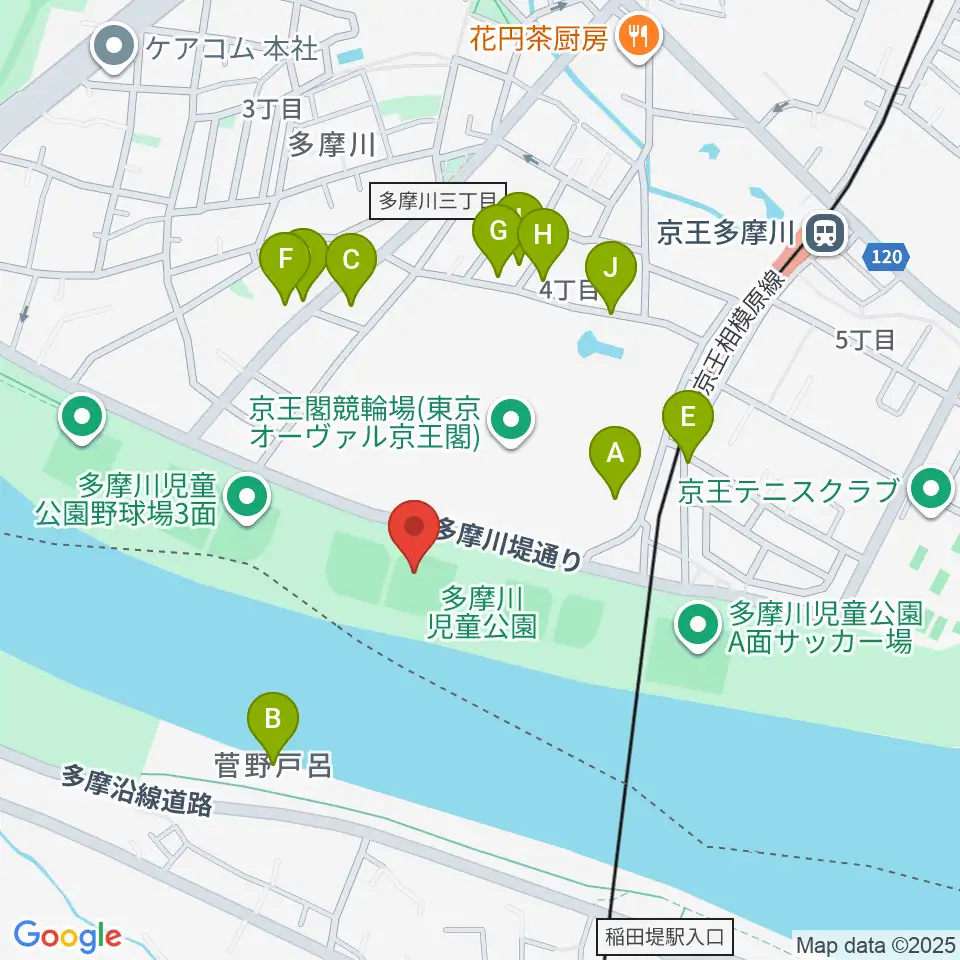 多摩川児童公園少年野球場周辺の駐車場・コインパーキング一覧地図