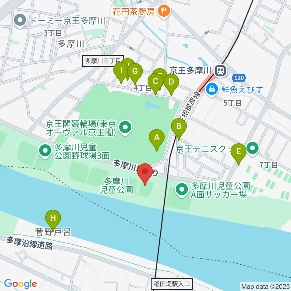 多摩川児童公園ソフトボール場周辺の駐車場・コインパーキング一覧地図
