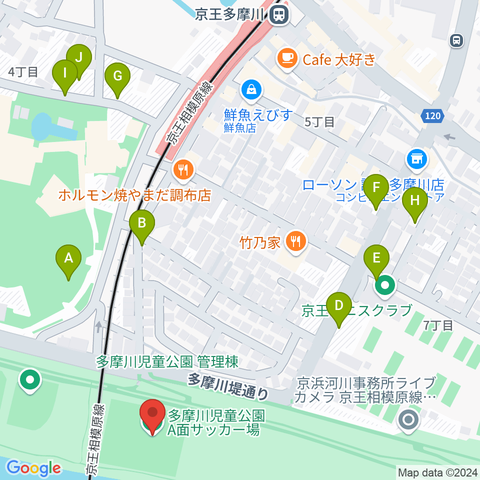 多摩川児童公園サッカー場周辺の駐車場・コインパーキング一覧地図