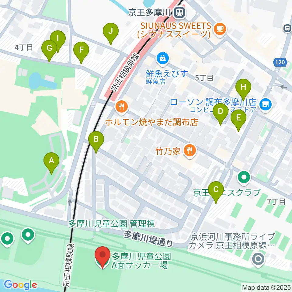 多摩川児童公園サッカー場周辺の駐車場・コインパーキング一覧地図
