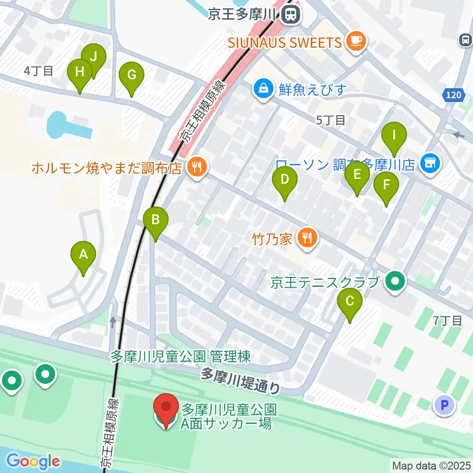多摩川児童公園サッカー場周辺の駐車場・コインパーキング一覧地図