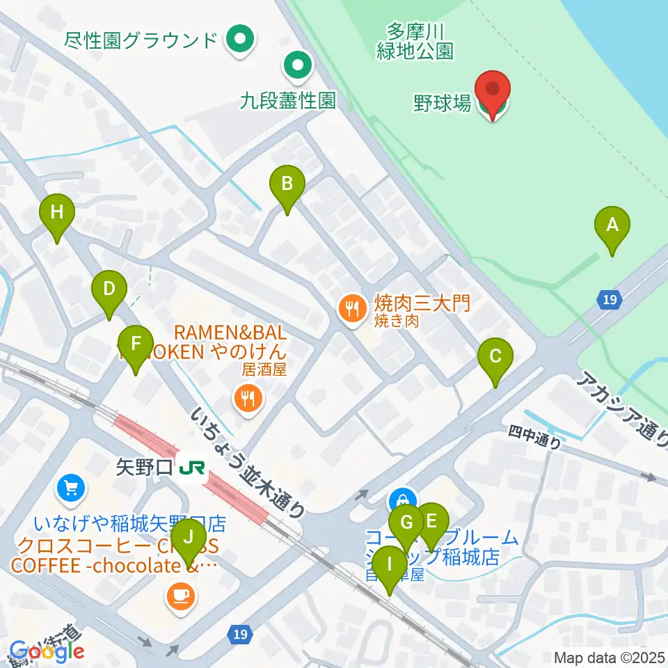 多摩川緑地公園野球場周辺の駐車場・コインパーキング一覧地図
