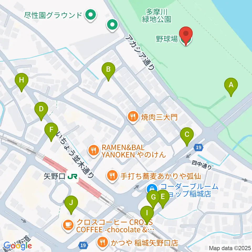 多摩川緑地公園野球場周辺の駐車場・コインパーキング一覧地図