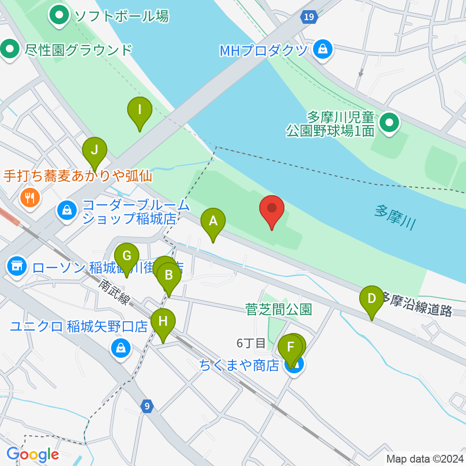 多摩川緑地菅少年野球場周辺の駐車場・コインパーキング一覧地図