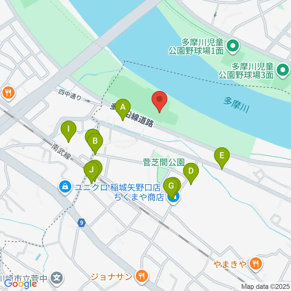 多摩川緑地菅少年野球場周辺の駐車場・コインパーキング一覧地図