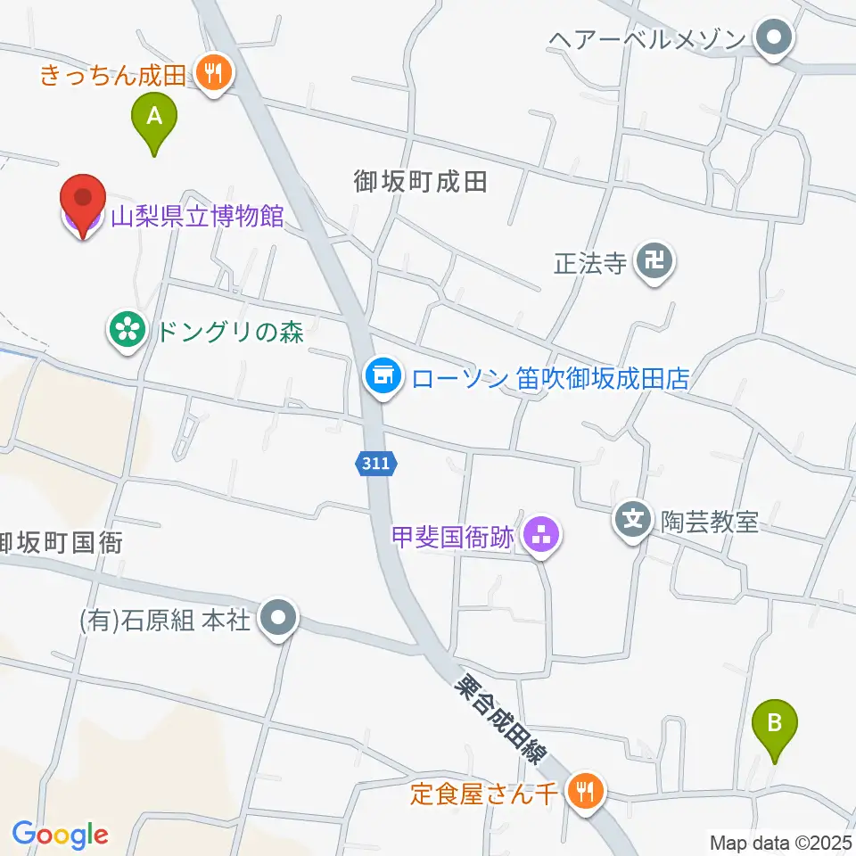 山梨県立博物館 かいじあむ周辺の駐車場・コインパーキング一覧地図