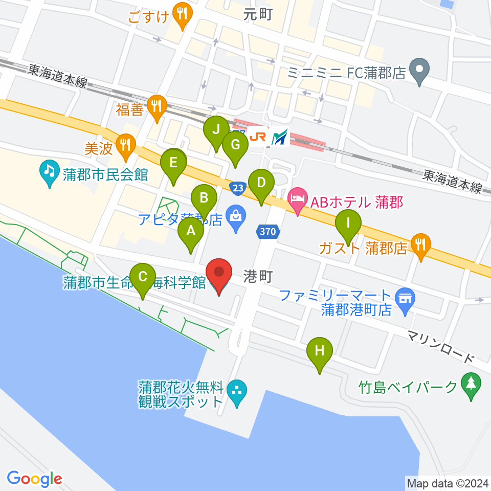 蒲郡市生命の海科学館周辺の駐車場・コインパーキング一覧地図