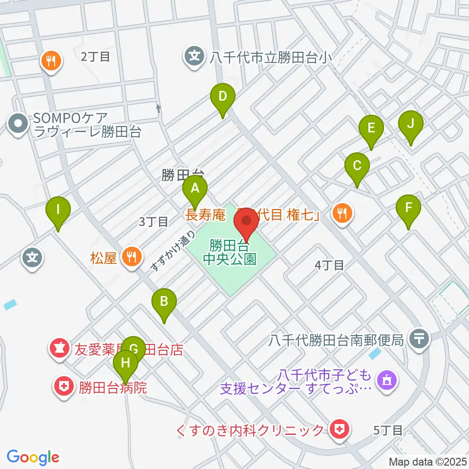 勝田台中央公園小体育館周辺の駐車場・コインパーキング一覧地図