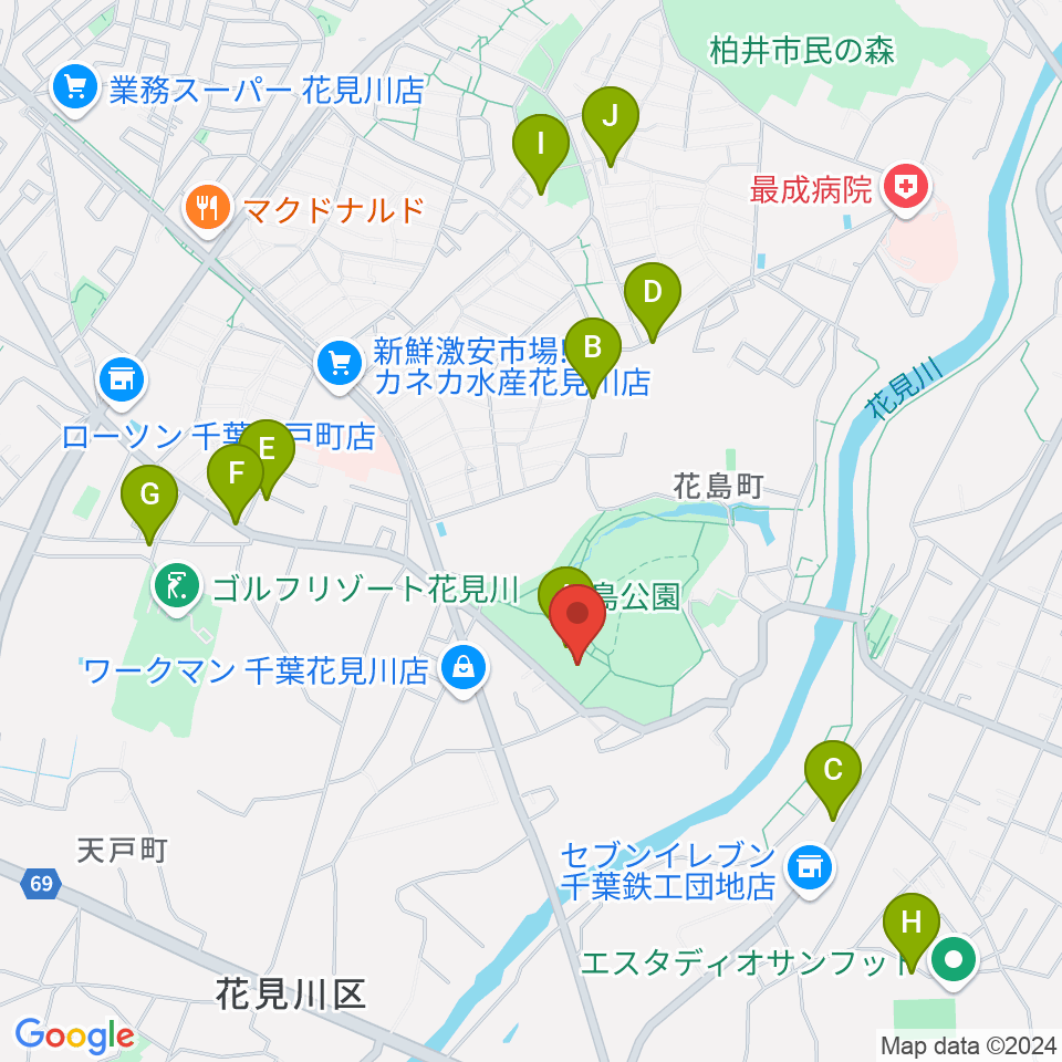 花島公園スポーツ施設周辺の駐車場・コインパーキング一覧地図