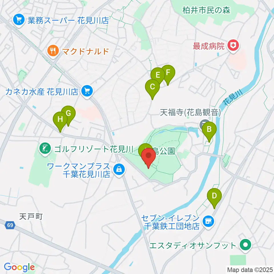 花島公園スポーツ施設周辺の駐車場・コインパーキング一覧地図