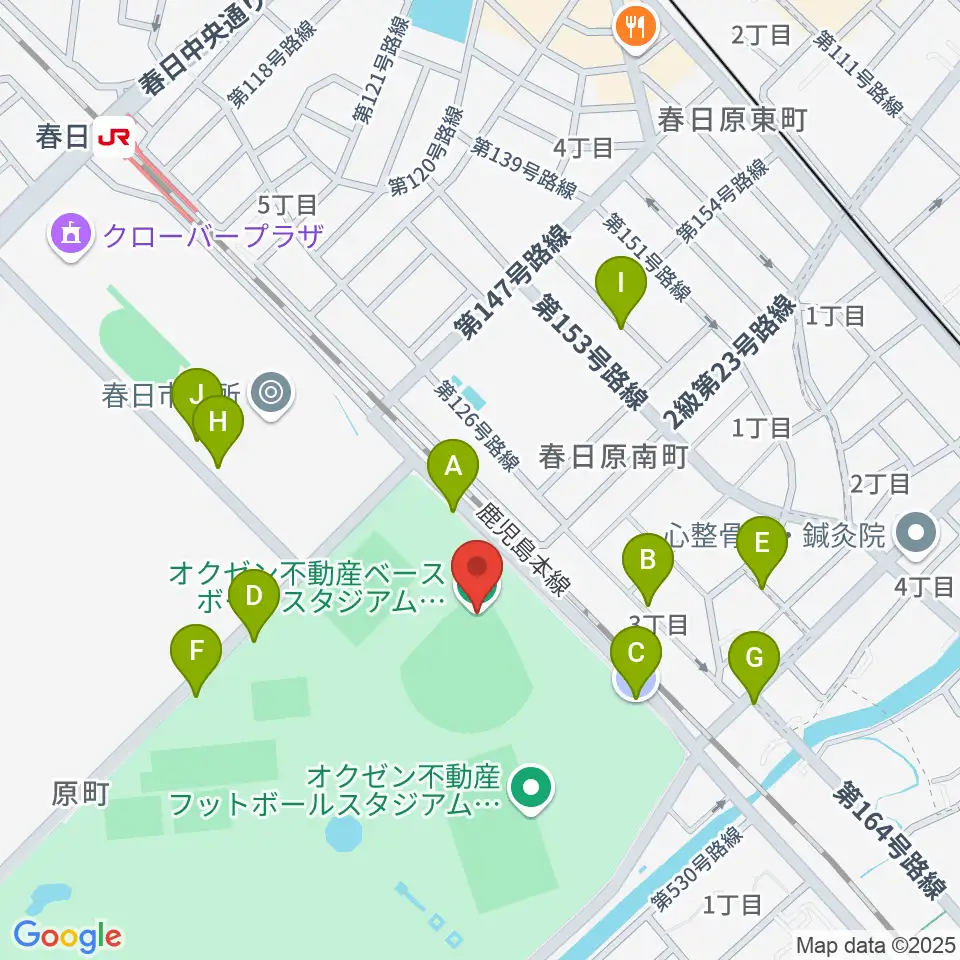 オクゼン不動産ベースボールスタジアム周辺の駐車場・コインパーキング一覧地図