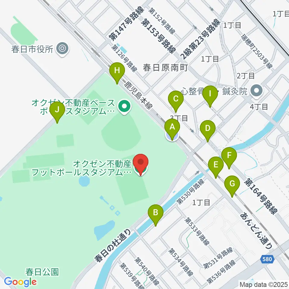 オクゼン不動産フットボールスタジアム周辺の駐車場・コインパーキング一覧地図