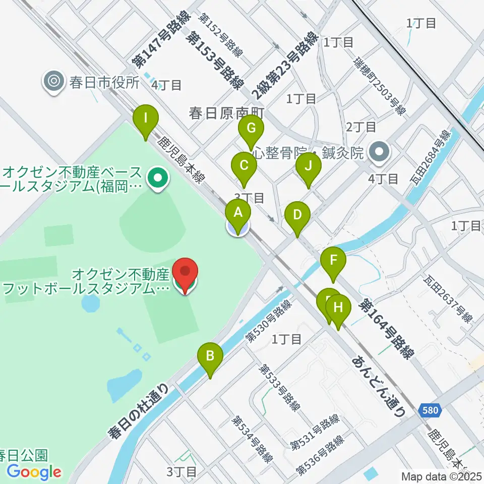 オクゼン不動産フットボールスタジアム周辺の駐車場・コインパーキング一覧地図