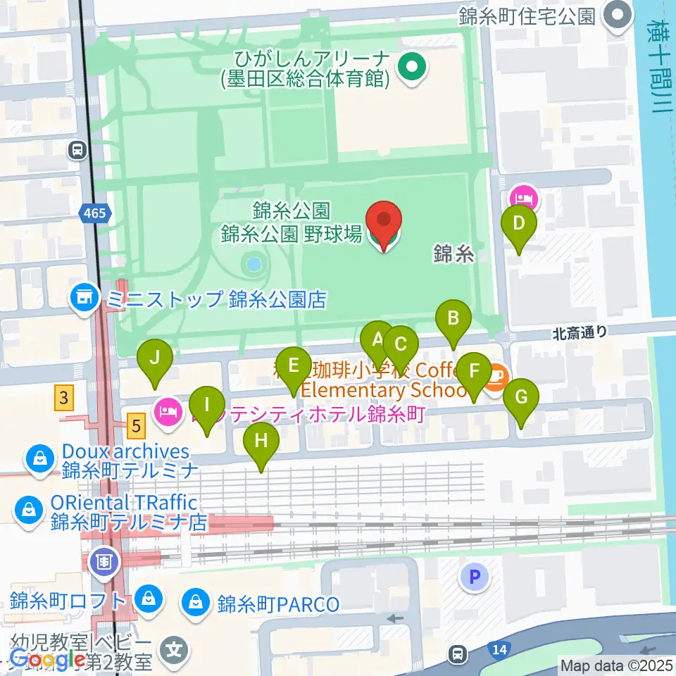 錦糸公園野球場周辺の駐車場・コインパーキング一覧地図