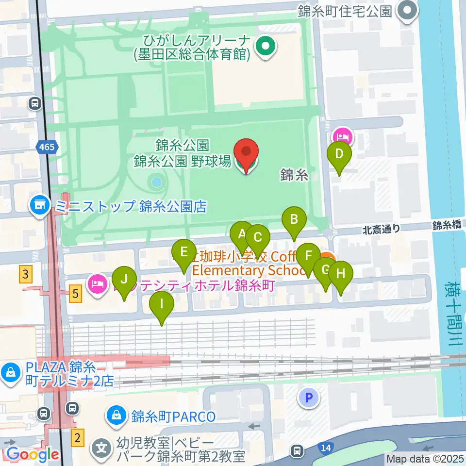 錦糸公園野球場周辺の駐車場・コインパーキング一覧地図