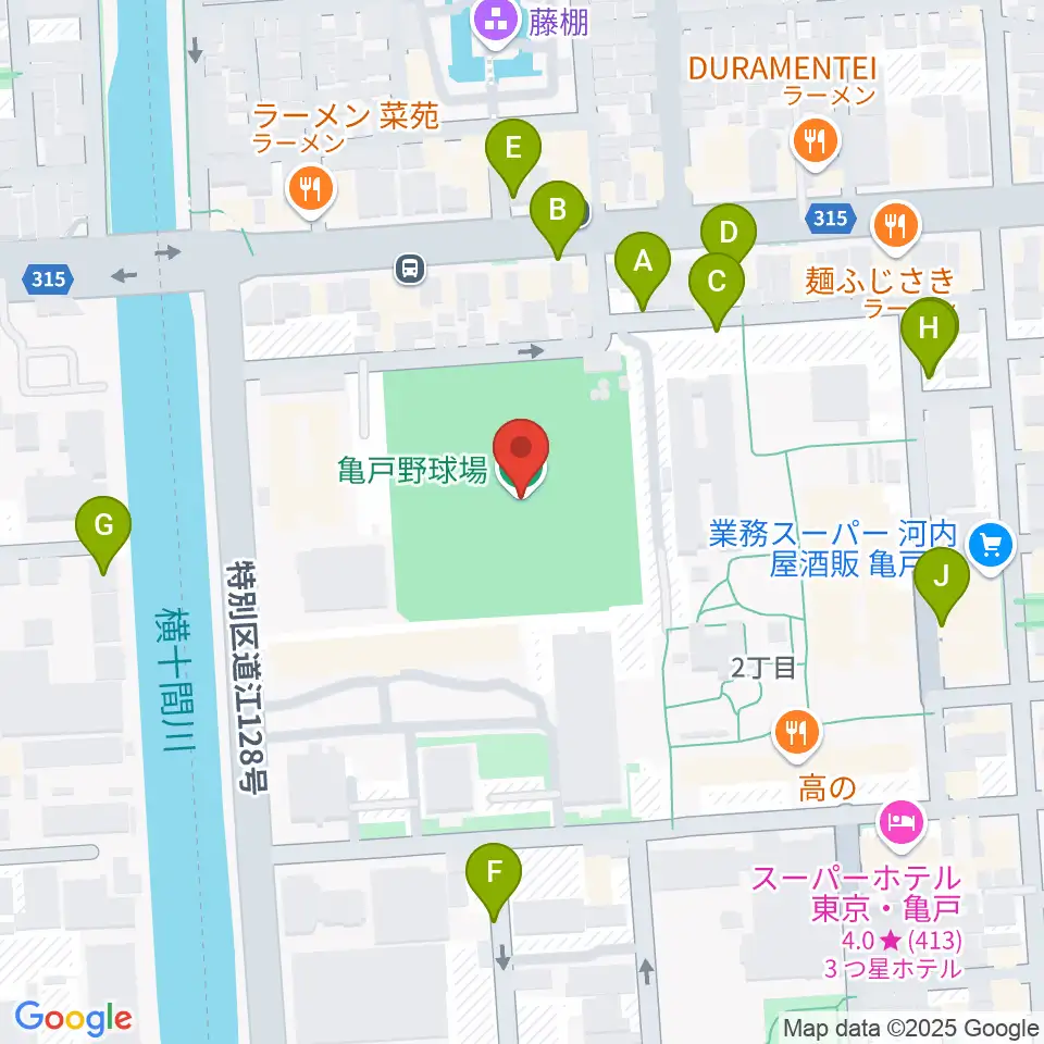 江東区営亀戸野球場周辺の駐車場・コインパーキング一覧地図
