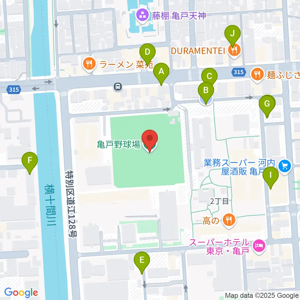 江東区営亀戸野球場周辺の駐車場・コインパーキング一覧地図